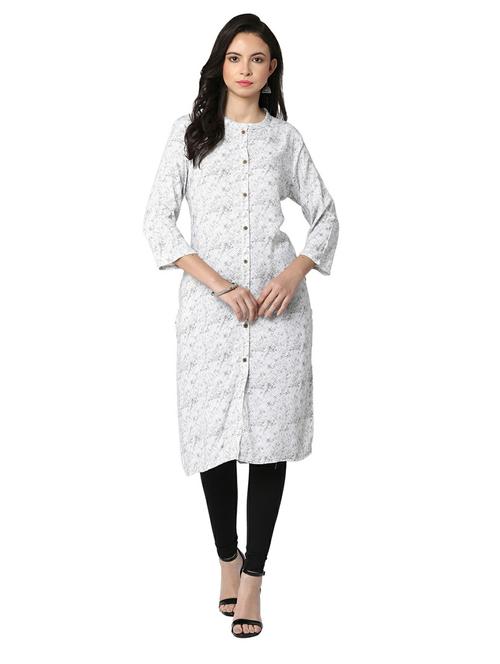 women white round neck straight kurta - 20319655 - Very Small Image - 1