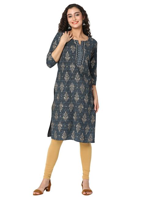 navy blue three quarter sleeve straight kurta - 20319728 - Very Small Image - 1