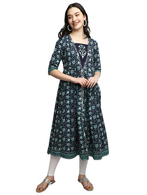 women blue square neck flared kurta - 20319743 - Very Small Image - 1