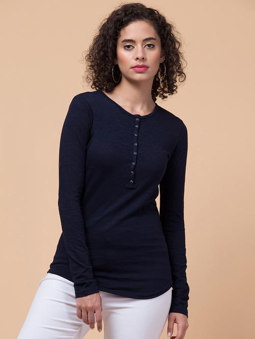 women's plain henley neck t-shirt - 20319957 - Very Small Image - 1