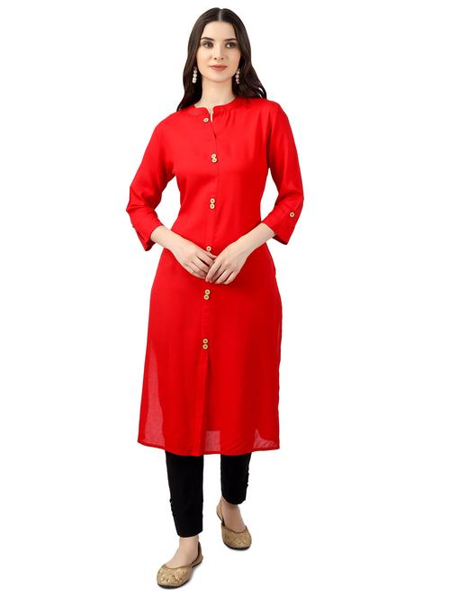 red solid straight kurta - 20320070 - Very Small Image - 1