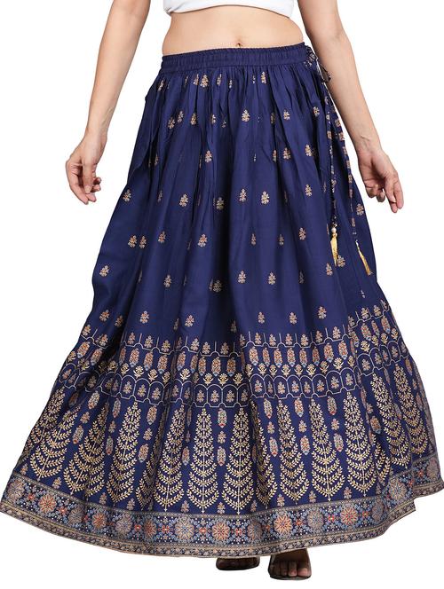 blue foil print flared long skirt - 20320150 - Very Small Image - 1