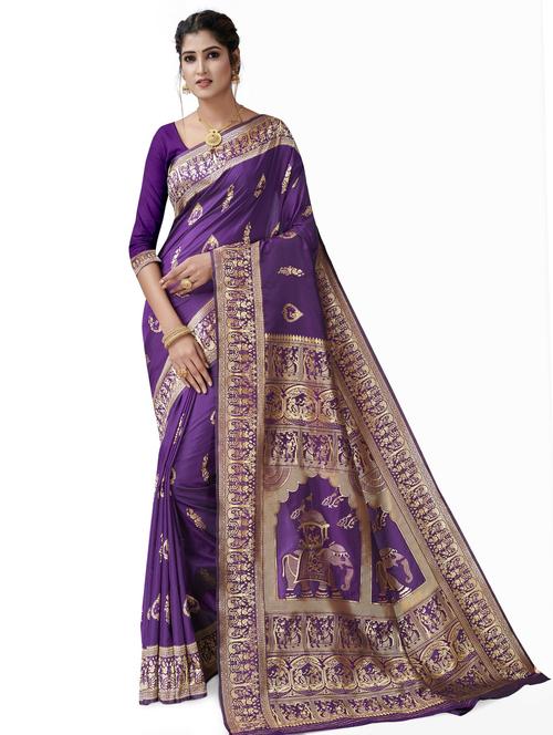 women's self design purple colored saree with blouse - 20321212 - Very Small Image - 1