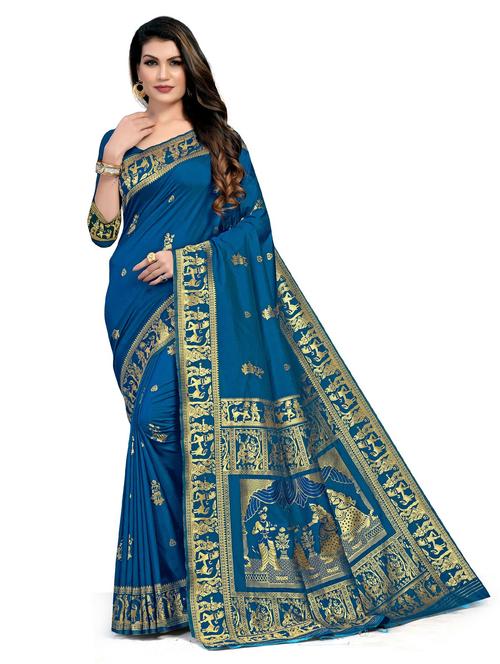 women's foil print blue colored saree - 20321236 - Very Small Image - 1