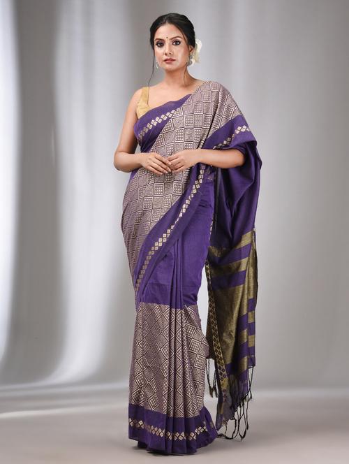 women's printed purple colored saree with blouse - 20322486 - Very Small Image - 1
