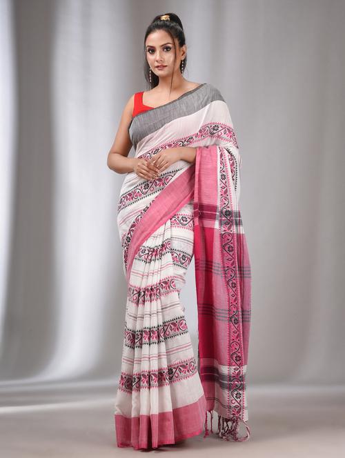 women's printed white colored saree with blouse - 20322495 - Very Small Image - 1