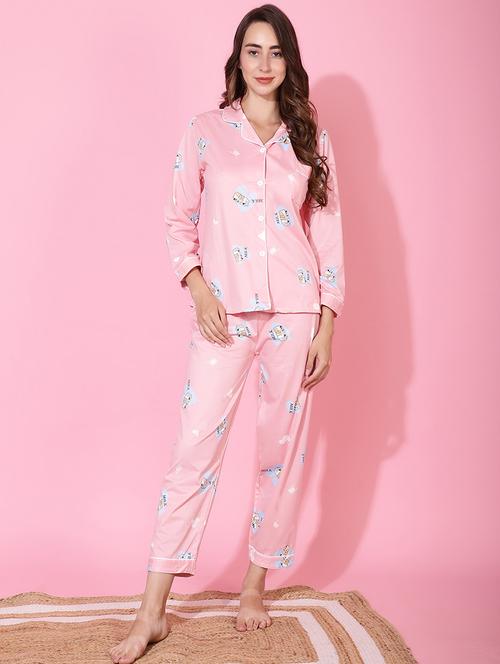 pink quirky print pyjama nightwear set - 20322504 - Very Small Image - 1