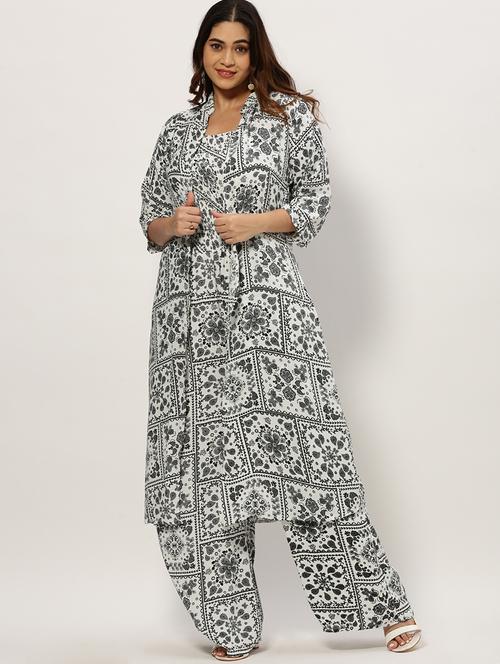 white printed full leg jumpsuit with shrug - 20325540 - Very Small Image - 1