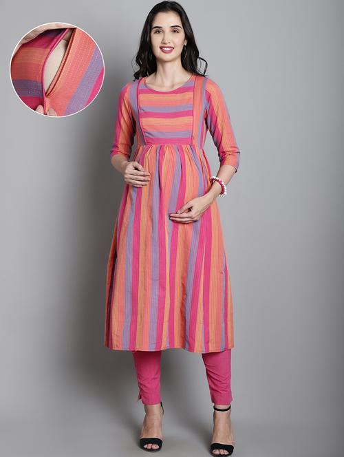 women striped maternity wear kurta pant set - 20325618 - Very Small Image - 1