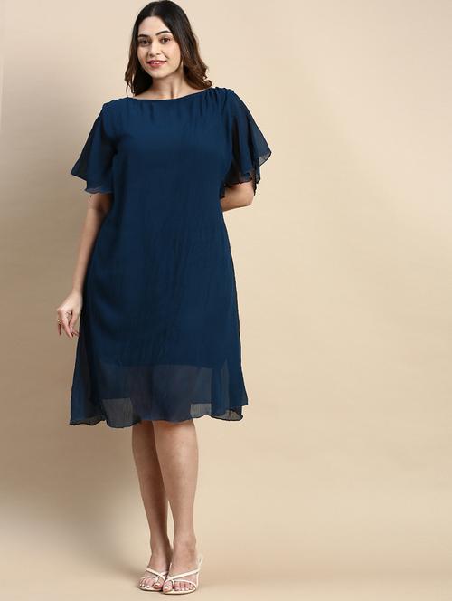 navy blue solid a-line dress - 20325658 - Very Small Image - 1