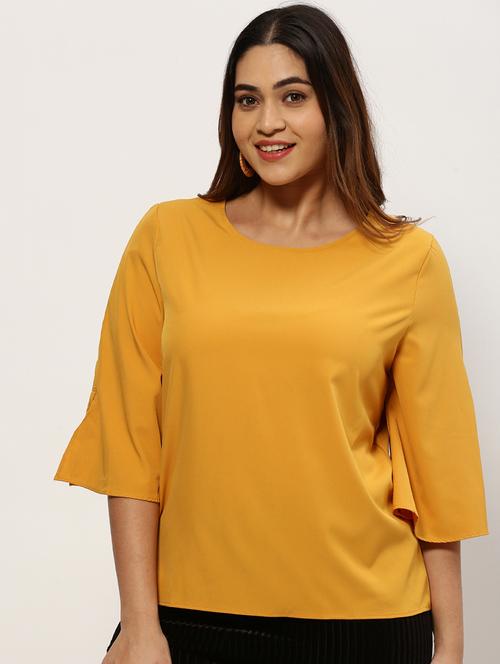 yellow solid crepe regular top - 20325854 - Very Small Image - 1