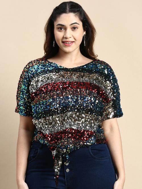 multi colored sequin work plus top - 20325857 - Very Small Image - 1