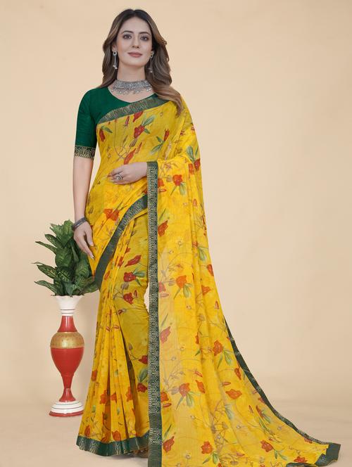 yellow colored printed  saree with blouse - 20325985 - Very Small Image - 1