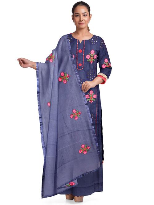 navy blue colored unstiched dress - 20326869 - Very Small Image - 1