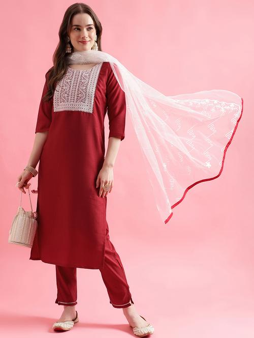 women three quarter sleeve kurta pant with dupatta set - 20329887 - Very Small Image - 1