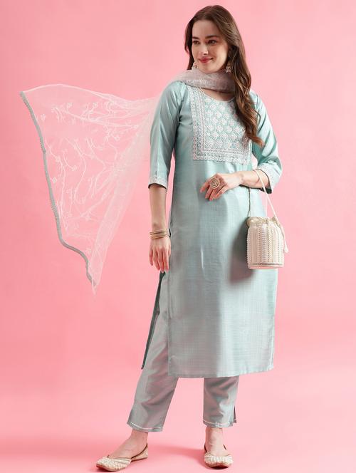 women three quarter sleeve kurta pant with dupatta set - 20329896 - Very Small Image - 1