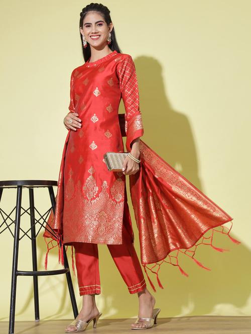 red colored kurta pant set - 20329936 - Very Small Image - 1