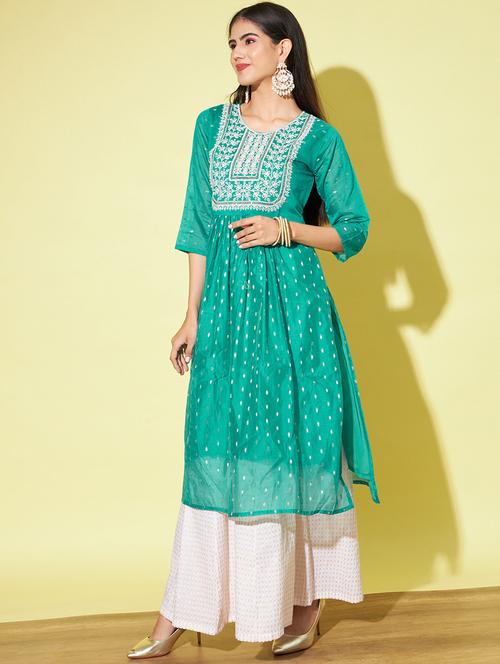 turquoise colored a-line kurta - 20331350 - Very Small Image - 1