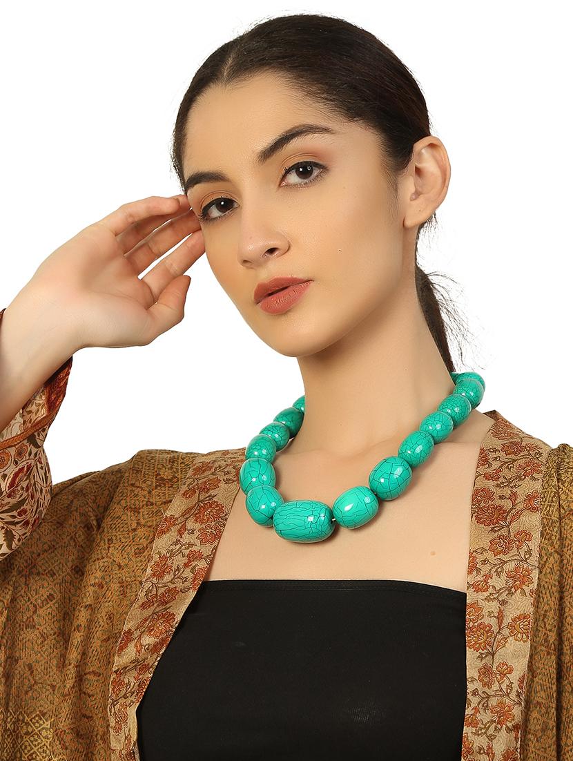 green metal statement necklace - 20331735 - Standard Image - 5