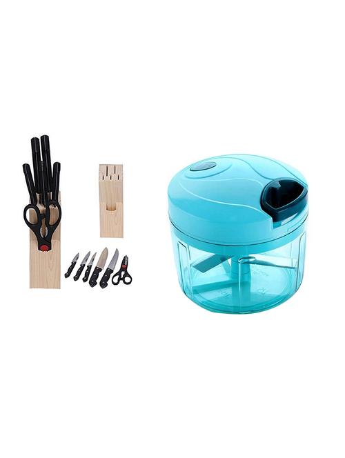 clearex kitchen 7-piece pcs best kitchen knife set with wooden block stand with fruit or vegetable chopper - 20333492 - Very Small Image - 1