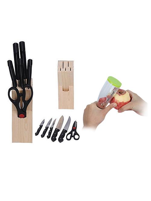 clearex kitchen 7-piece pcs best kitchen knife set with wooden block stand with fruit or vegetable peeler - 20333495 - Very Small Image - 1