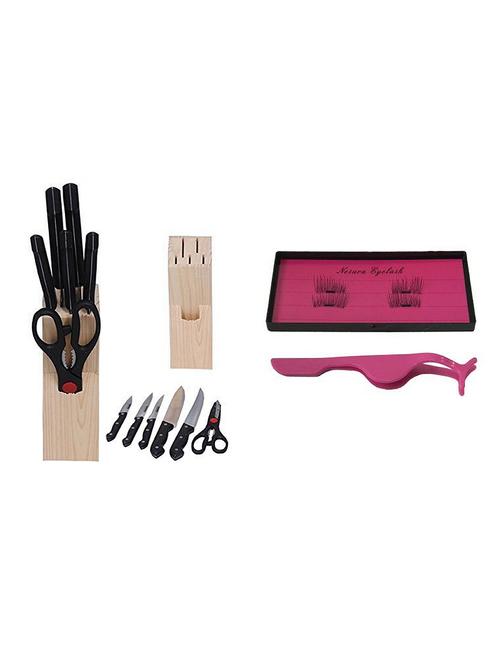 clearex kitchen 7-piece pcs best kitchen knife set with wooden block stand with 3 second magnetic eyelashes - 20333496 - Very Small Image - 1