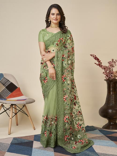 women's embroidered saree with blouse - 20334291 - Very Small Image - 1