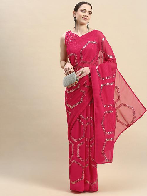 women's self design pink colored saree with blouse - 20334326 - Very Small Image - 1