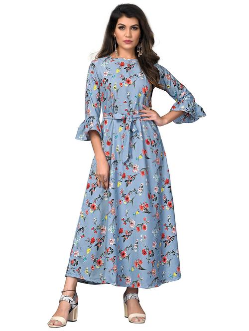 women light blue florals printed stitched gown - 20334407 - Very Small Image - 1