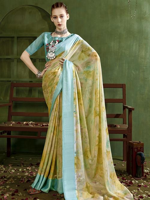 beige colored printed  saree - 20335179 - Very Small Image - 1