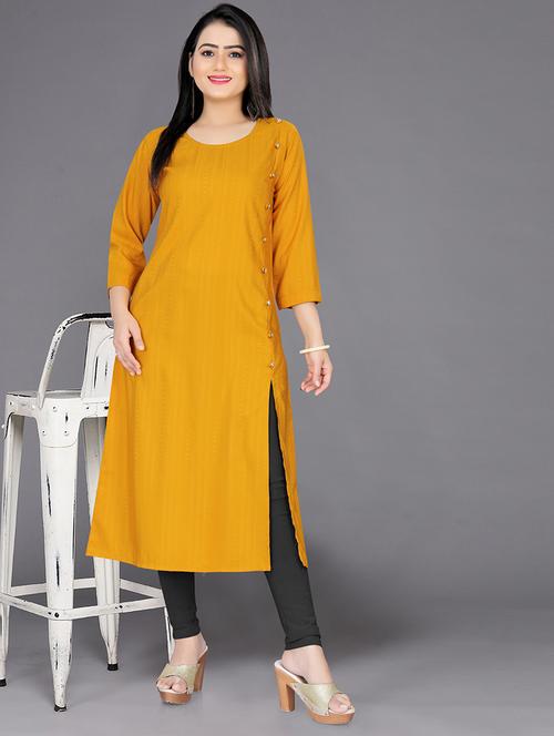 mustard colored a-line kurta - 20335697 - Very Small Image - 1