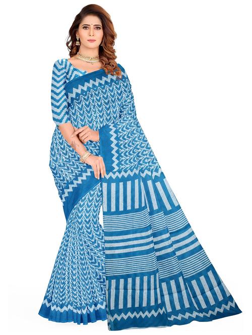 turquoise colored printed  saree with blouse - 20336548 - Very Small Image - 1