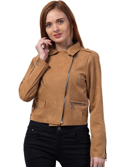 women brown faux leather summer jacket - 20340904 - Very Small Image - 1