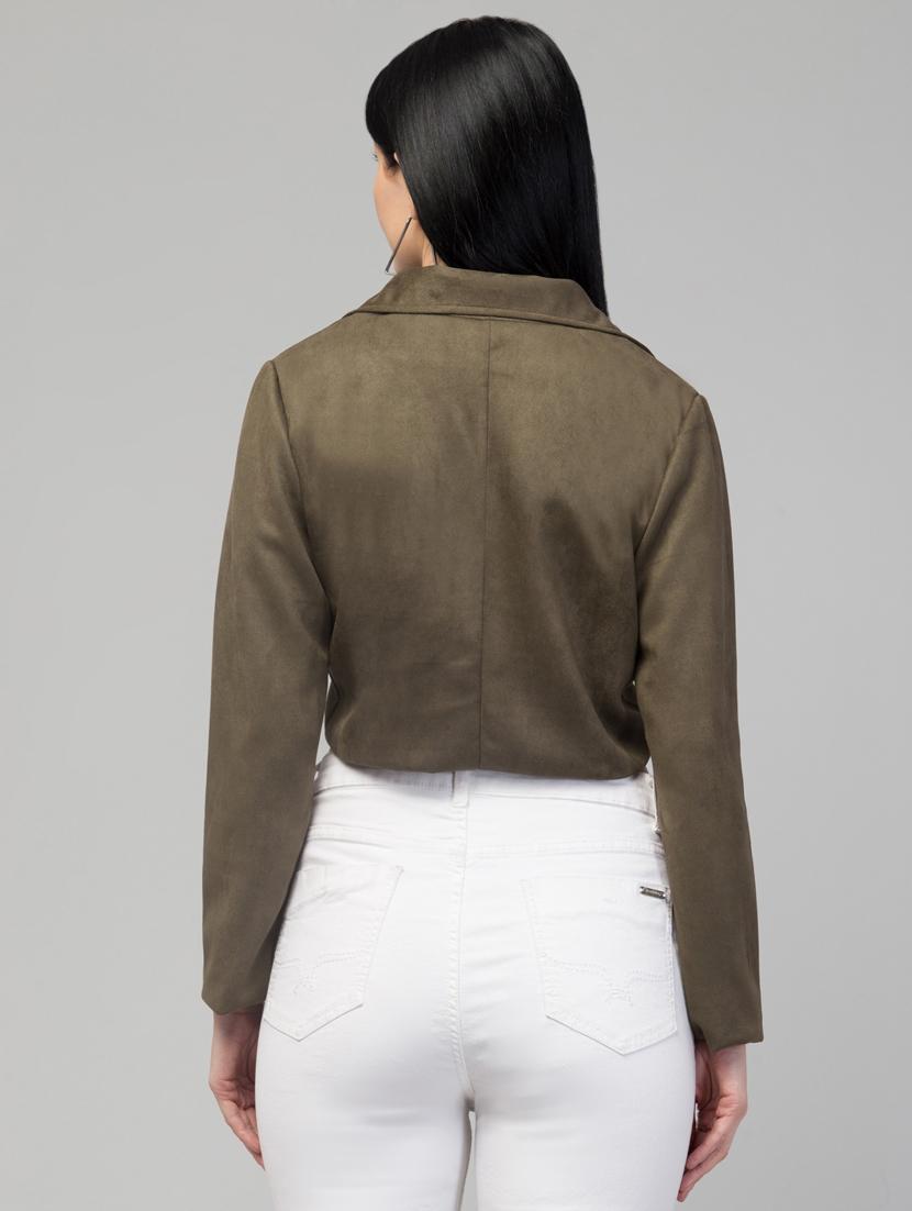 women solid faux leather summer jacket - 20340915 - Standard Image - 2