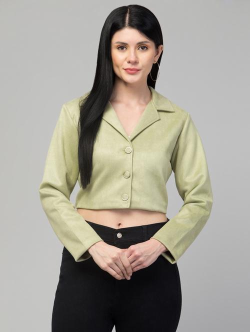 women solid faux leather summer jacket - 20340917 - Very Small Image - 1