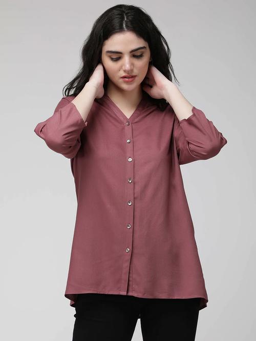 women solid mandarin neck regular shirt - 20342189 - Very Small Image - 1