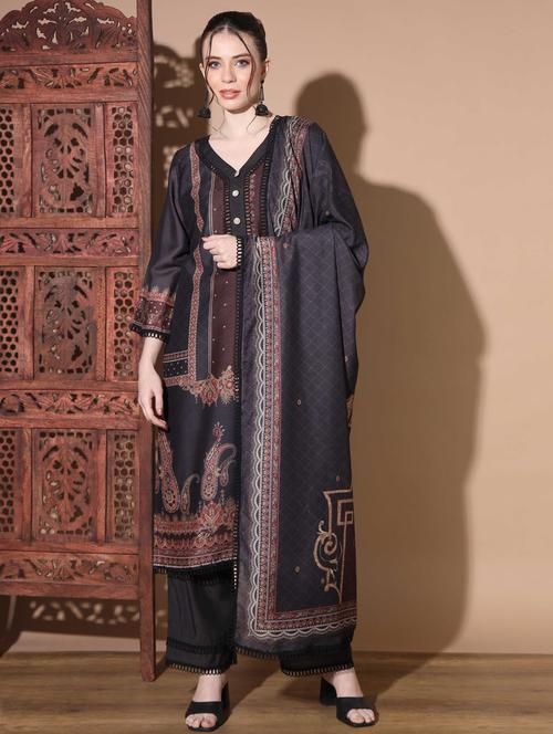 black three quarter sleeve kurta palazzo set - 20342319 - Very Small Image - 1