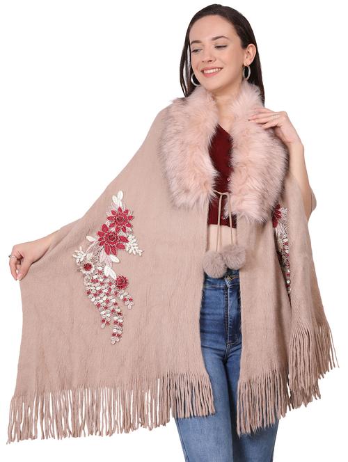 women self design pink embellished wool pashmina shawl - 20343709 - Very Small Image - 1