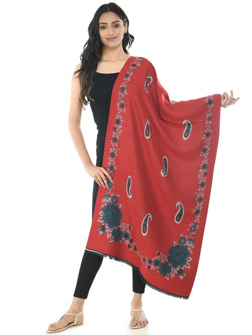 women paisley design red wool pashmina shawl - 20343832 - Very Small Image - 1
