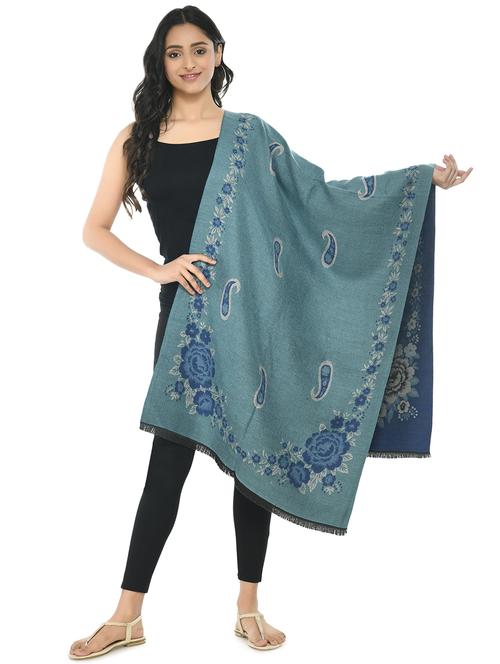 women purist blue printed wool pashmina shawl - 20343835 - Very Small Image - 1