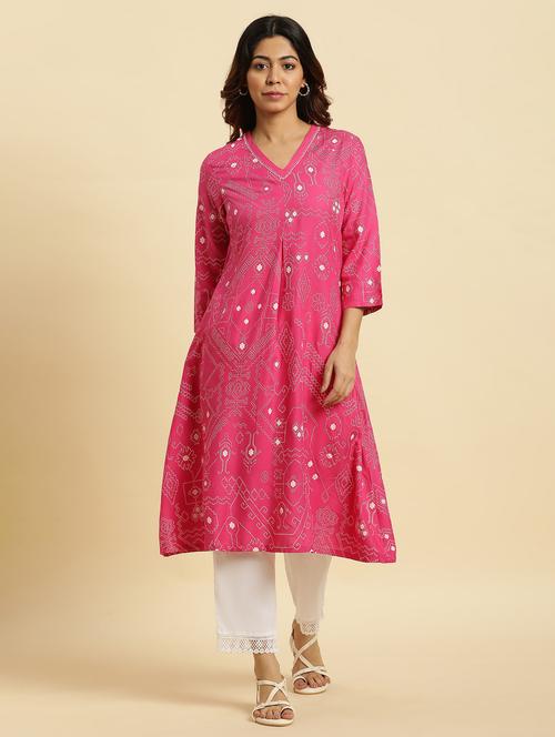 women pink viscose a-line kurta - 20344270 - Very Small Image - 1