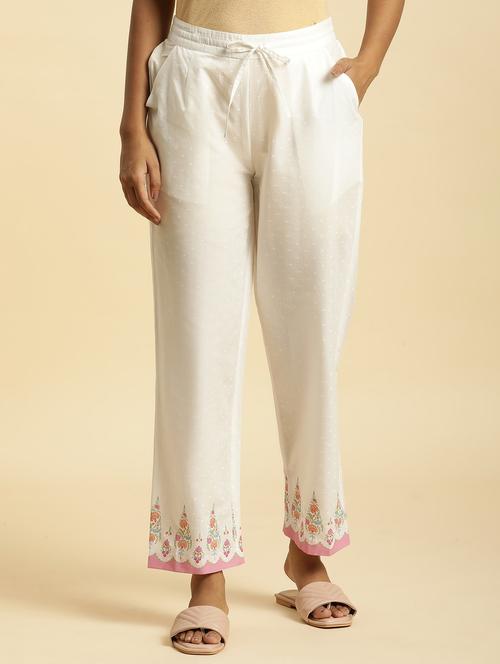 women white cotton pleated trouser - 20344640 - Very Small Image - 1