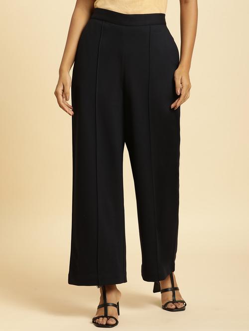 women black rayon pleated trouser - 20344649 - Very Small Image - 1