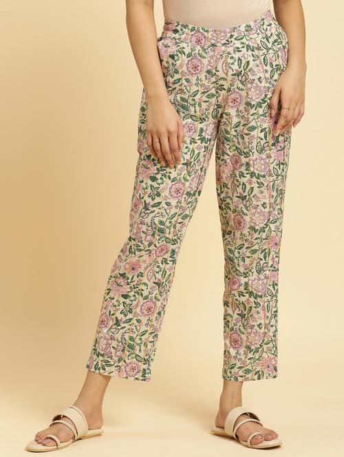 women multi color cotton blend pleated trouser - 20344663 - Very Small Image - 1
