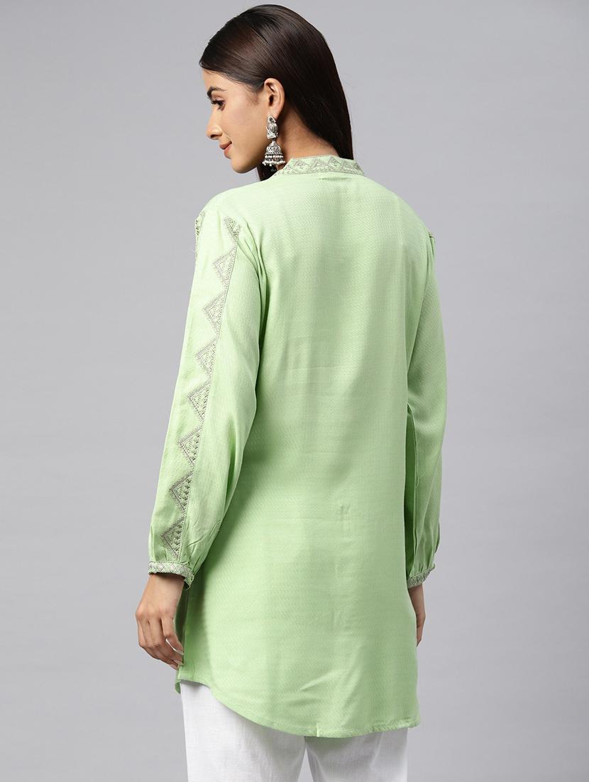 women green mandarin neck a-line kurti - 20345236 - Standard Image - 2