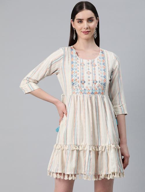 cream striped ethnic dress - 20345325 - Very Small Image - 1
