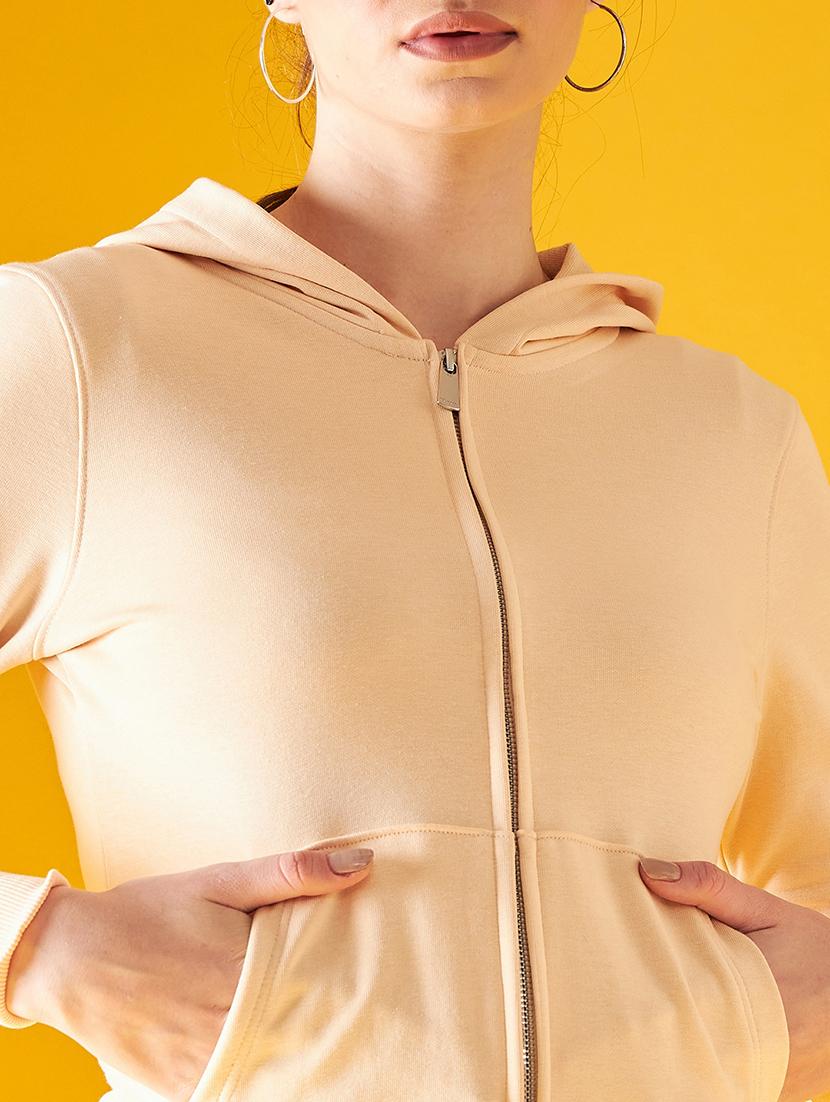 women's pure cotton solid hooded neck sweatshirt - 20345415 - Zoom Image - 4