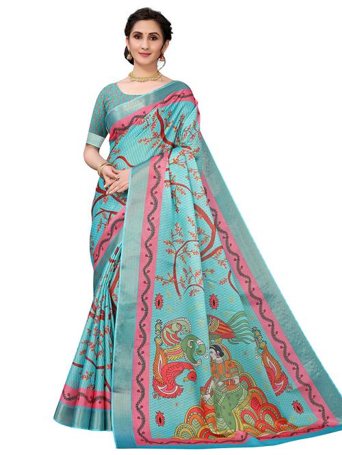 women light blue printed saree with blouse - 20346751 - Very Small Image - 1