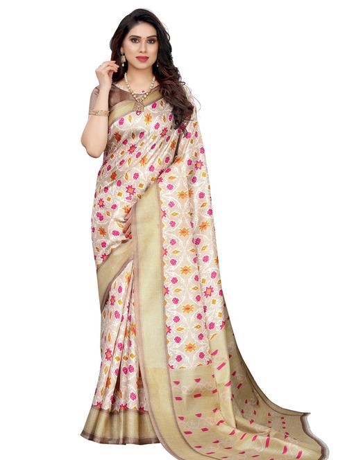 cream colored bordered  saree with blouse - 20347994 - Very Small Image - 1