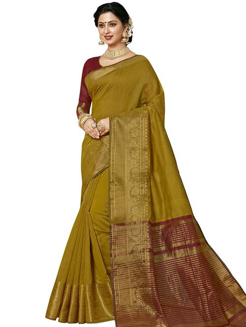 olive colored kanjivaram  saree with blouse - 20349152 - Very Small Image - 1
